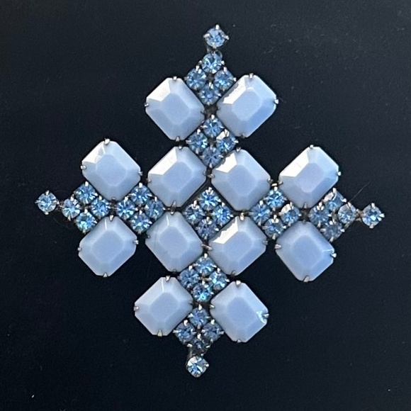 Danny Pollak Jewelry - DANNY POLLAK - Pale Blue Milk Glass & Light Sapphire Crystal Geometric Brooch